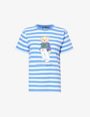 POLO RALPH LAUREN: Brand-print striped cotton-jersey T-shirt