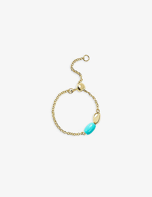 THE ALKEMISTRY: Turquoise-stone 18ct yellow gold and bead chain ring