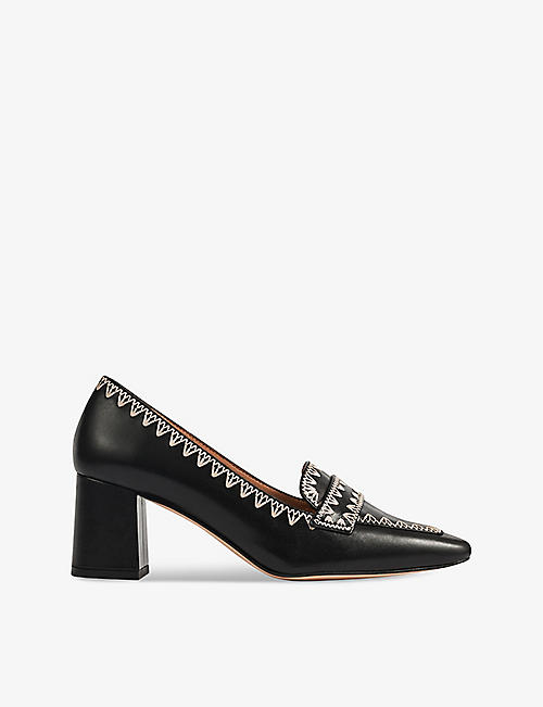 LK BENNETT: Holden whipstitch heeled leather court shoes
