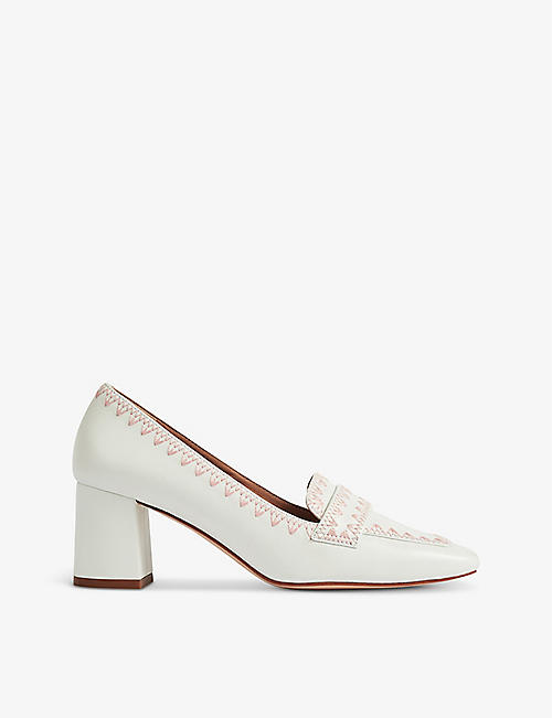 LK BENNETT: Holden whipstitch heeled leather court shoes