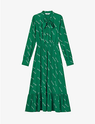 LK BENNETT: Bridget graphic-print elasticated-waist woven midi dress