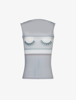 ACNE STUDIOS: Eyelash brand-print stretch-woven jersey top