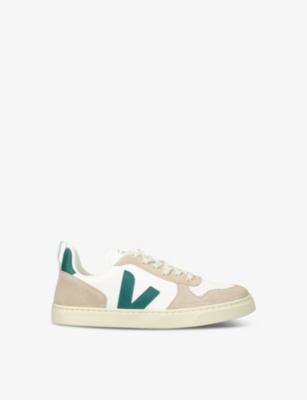 VEJA: V10 logo-embroidered leather low-top trainers