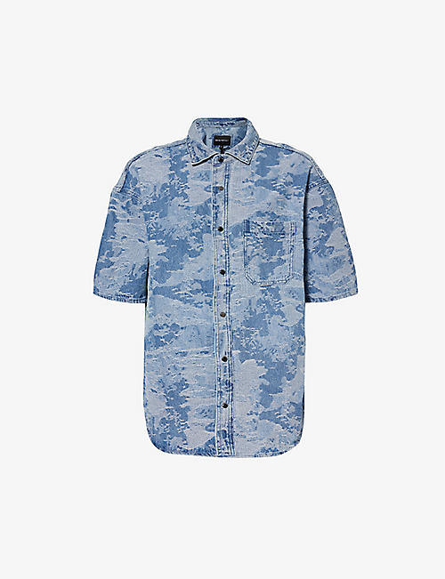 EMPORIO ARMANI: Abstract-wash patch-pocket denim shirt