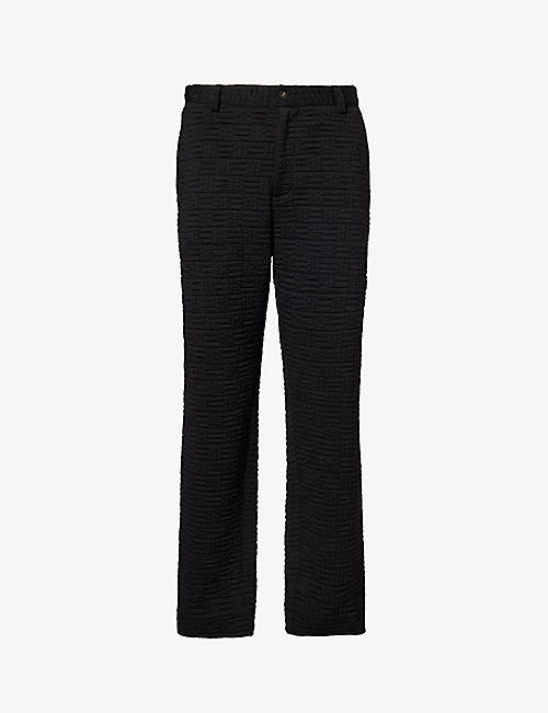 EMPORIO ARMANI: Textured tapered-leg mid-rise stretch-woven trousers