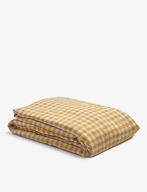 PIGLET IN BED: Gingham-pattern double linen duvet cover