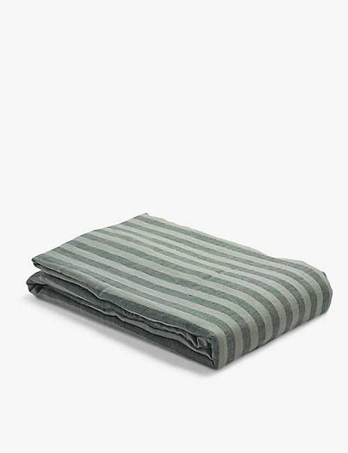 PIGLET IN BED: Stripe-pattern double linen duvet cover