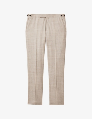REISS: Boxhill slim-fit checked stretch linen-blend trousers