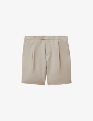 REISS: Con side-adjuster regular-fit cotton and linen-blend shorts