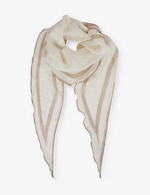 REISS: Rhombus contrast-trim linen scarf