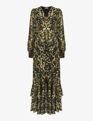 RO&ZO: Leopard-print V-neck recycled-polyester midi dress