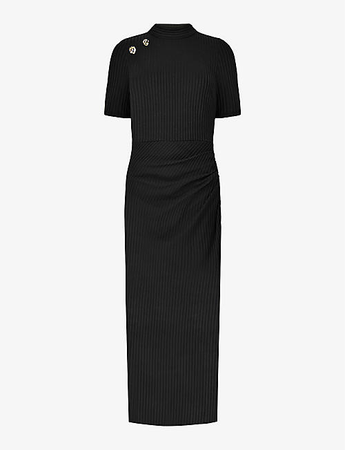 RO&ZO: Button-embellished high-neck stretch-knit midi dress