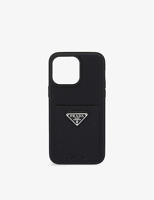 PRADA: Brand-plaque card-holder leather Iphone14 Max phone case