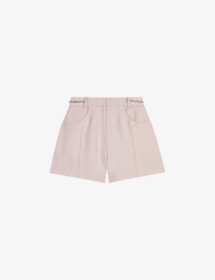 MAJE: Curb-chain high-rise linen and cotton-blend shorts