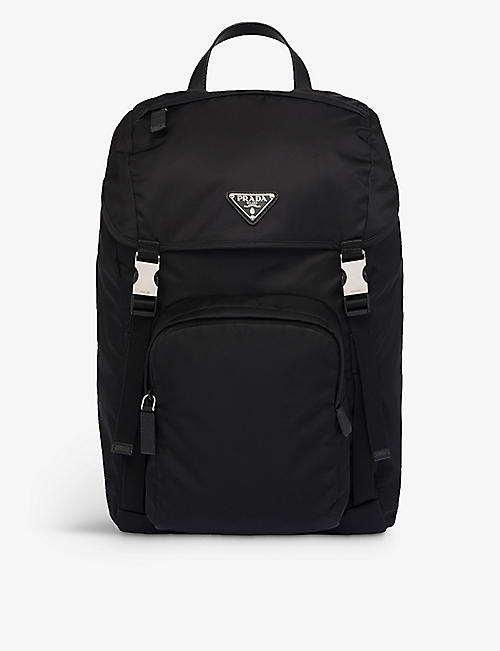 PRADA: Re-Nylon brand-plaque recycled-polyamide and&nbsp;saffiano leather  backpack