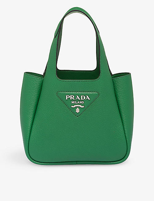 PRADA: Brand-plaque mini grained-leather tote bag