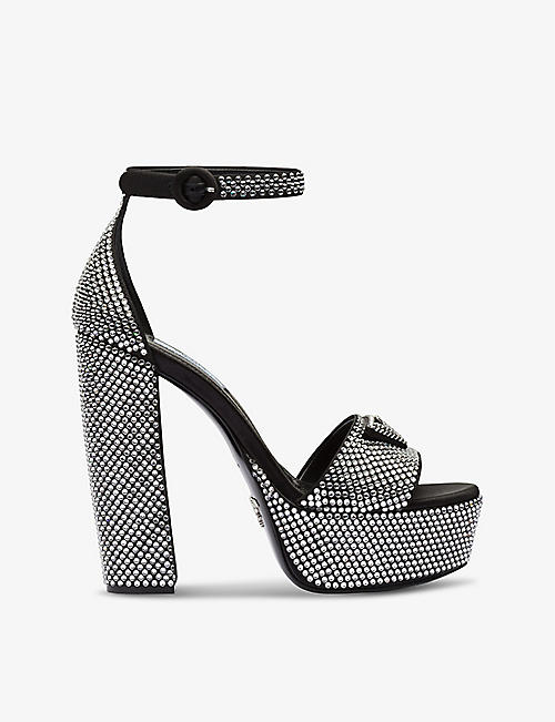 PRADA: Crystal-embellished platform satin heeled sandals