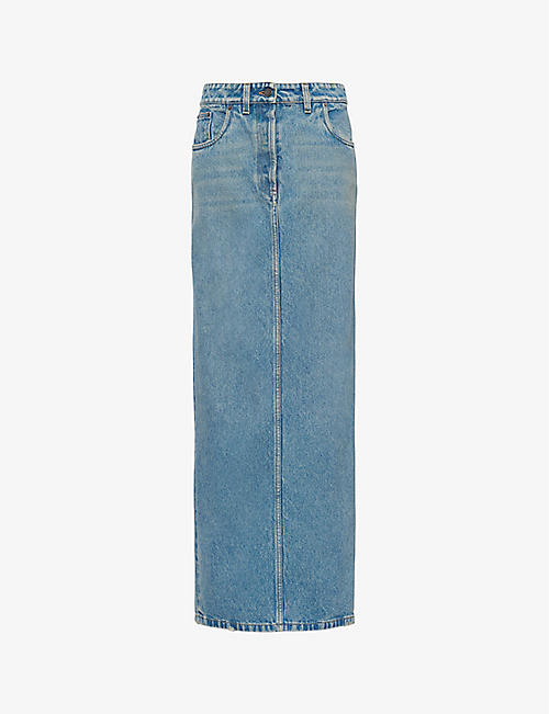 PRADA: Brand-plaque low-rise organic-cotton denim maxi skirt