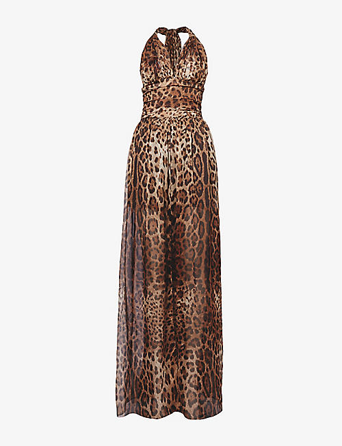 DOLCE & GABBANA: Leopard-print slim-fit silk maxi dress