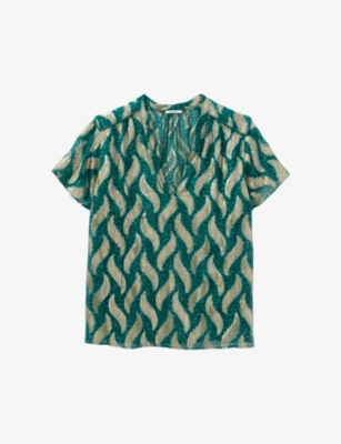 IKKS: Paisley-print metallic-knitted top