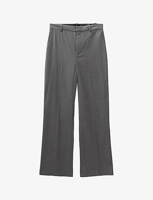IKKS: High-rise stripe-pattern stretch-woven trousers