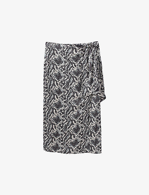 IKKS: Printed high-rise woven midi skirt