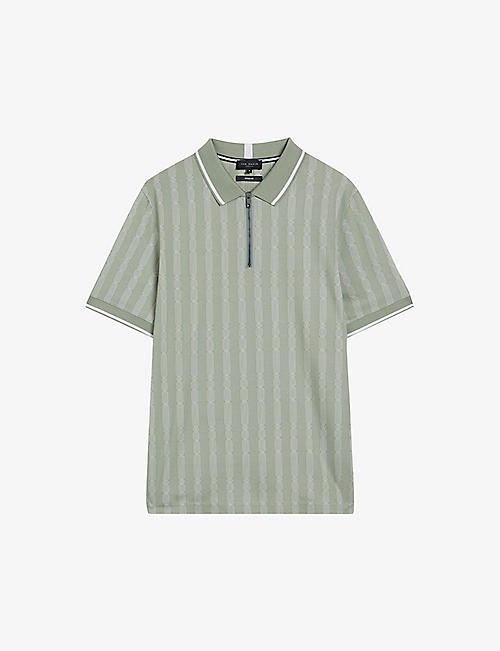 TED BAKER: Icken cable-jacquard short-sleeve stretch-cotton polo