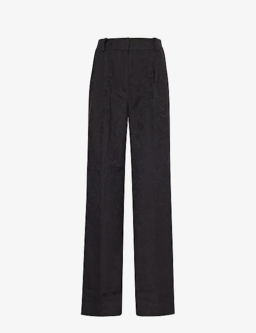 FAVORITE DAUGHTER: Floral-embroidered wide-leg mid-rise stretch-woven trousers