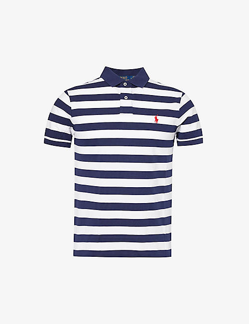 POLO RALPH LAUREN: Logo-embroidered stripe slim-fit cotton-piqué polo shirt