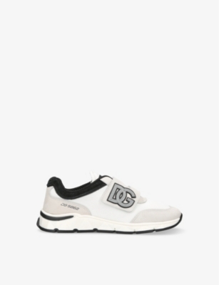 DOLCE & GABBANA: DG-logo mesh and faux-suede low-top trainers