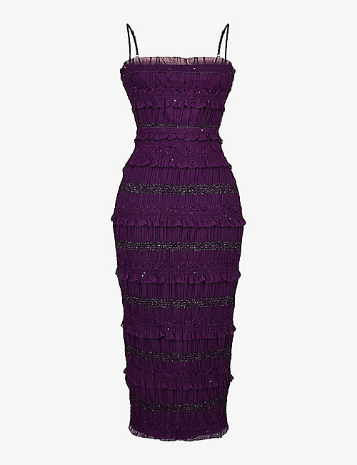 HOUSE OF CB: Solana sequin-embellished pleated woven maxi dress