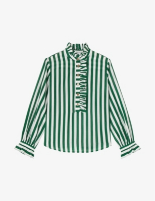 LK BENNETT: Camille stripe-pattern regular-fit silk and cotton-blend shirt