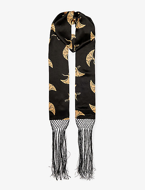 DRIES VAN NOTEN: Bird-print tassel-trim silk scarf