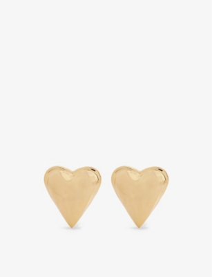 ALAIA: Heart logo-engraved brass earrings