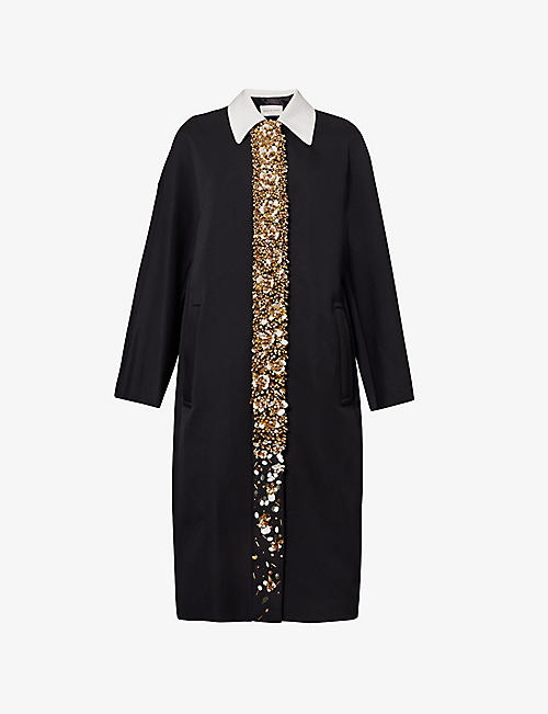 DRIES VAN NOTEN: Bead and sequin-embellished contrast-collar single-breasted woven coat