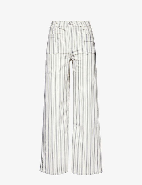 FRAME: Striped wide-leg high-rise stretch-denim jeans