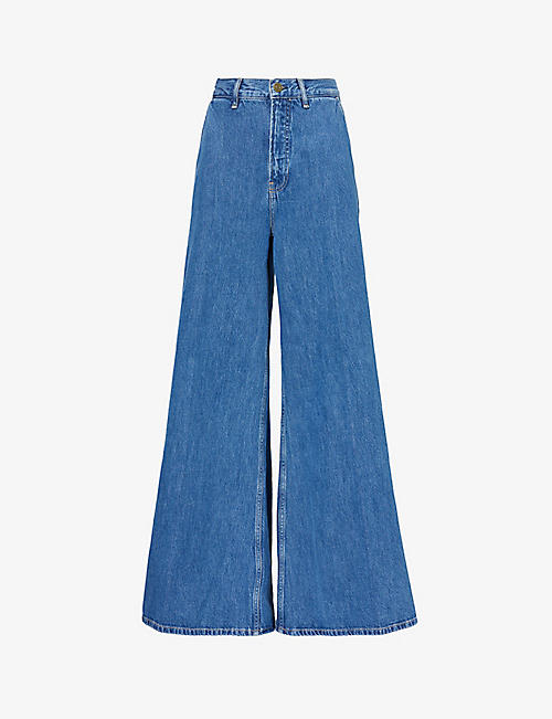 FRAME: Contrast-stitch wide-leg mid-rise recycled denim jeans