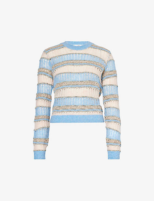 FRAME: Striped open-stitch knitted jumper