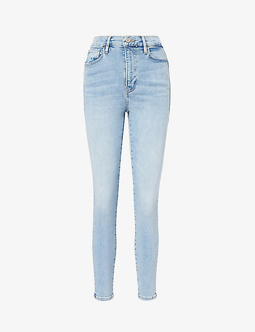 FRAME: Logo-embellished tapered-leg mid-rise organic and recycled stretch-denim-blend jeans