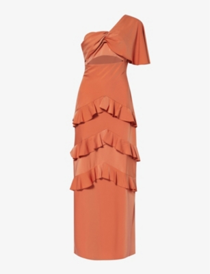 PRETTY LAVISH: Romilly one-shoulder cut-out printed satin maxi dress