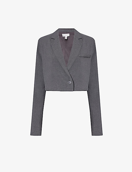 PRETTY LAVISH: Miya padded-shoulder cropped stretch-woven blazer
