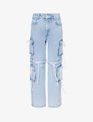 TANNER FLETCHER: Mabel bow-embellished mid-rise wide-leg jeans