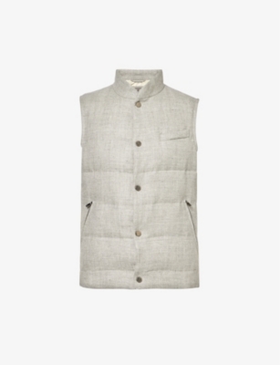 CORNELIANI: Stand-collar padded wool and linen-blend gilet
