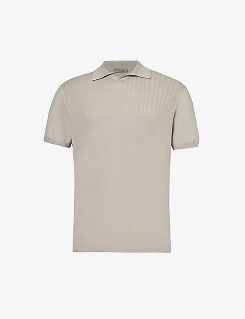 CORNELIANI: Short-sleeved textured cotton polo shirt