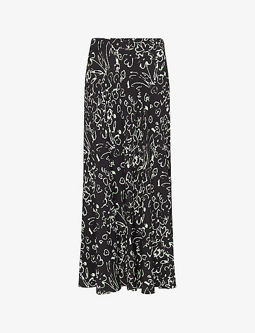 WHISTLES: Scribble Bouquet floral-print fluted woven midi skirt