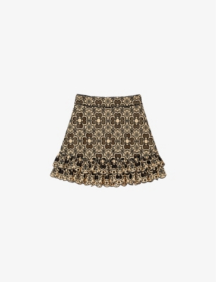 SANDRO: Floral broderie-anglaise embroidered cotton mini skirt