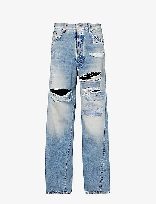 B1 ARCHIVE: Distressed regular-fit wide-leg jeans