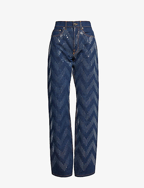 MISSONI: Chevron-pattern sequin-embellished straight-leg jeans