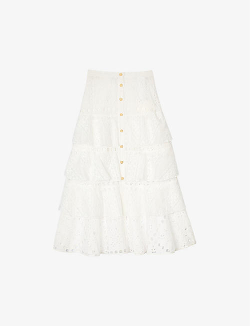 SANDRO: Broderie-anglaise button-down woven maxi skirt