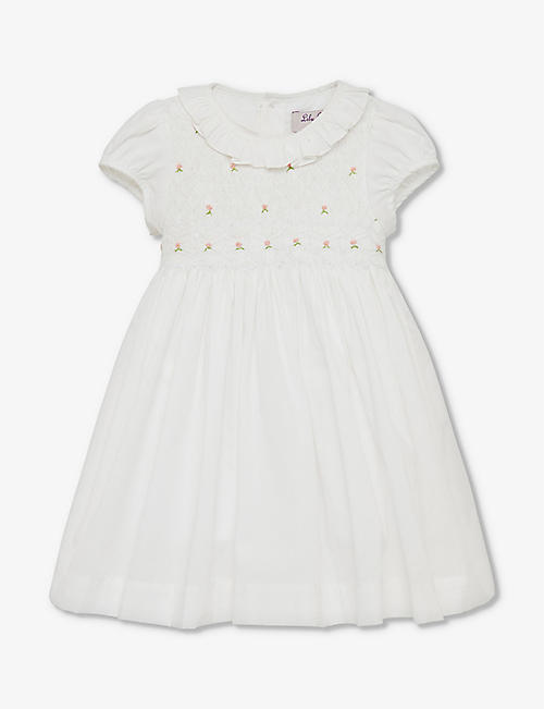 TROTTERS: Willow rosebud hand-smocked cotton dress 3-24 months